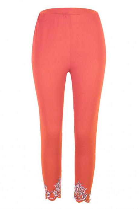  Women Leggings Floral Lace Hollow Out Slim Skinny Casual Plus Size Pencil Pants orange
