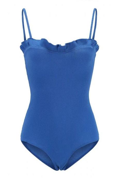 Women Bodysuit Sexy Spaghetti Strap Rompers Stringy Selvedge Summer Beach Bodycon Jumpsuit Vest blue