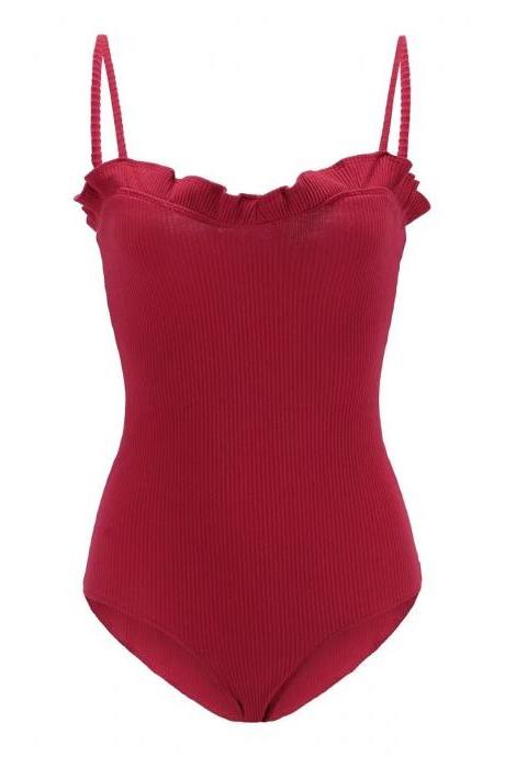 Women Bodysuit Sexy Spaghetti Strap Rompers Stringy Selvedge Summer Beach Bodycon Jumpsuit Vest crimson
