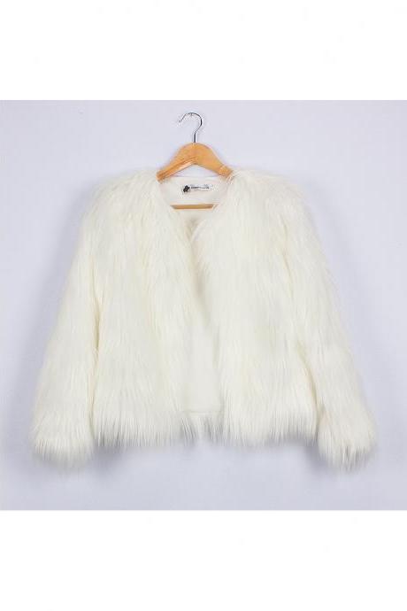  Plus Size 4XL Women Fluffy Faux Fur Coats Long Sleeve Winter Warm Jackets Female Outerwear off white