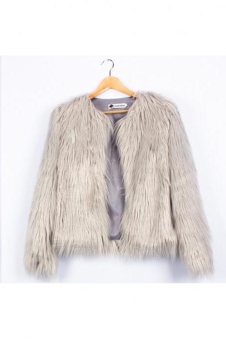 Plus Size 4XL Women Fluffy Faux Fur Coats Long Sleeve Winter Warm Jackets Female Outerwear silver