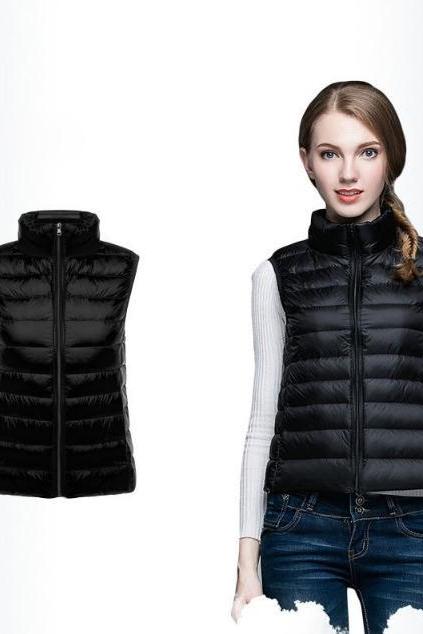 Women Sleeveless Waistcoat Winter Ultra Light Duck Down Vest Female Slim Jacket Packable Warm Coat black