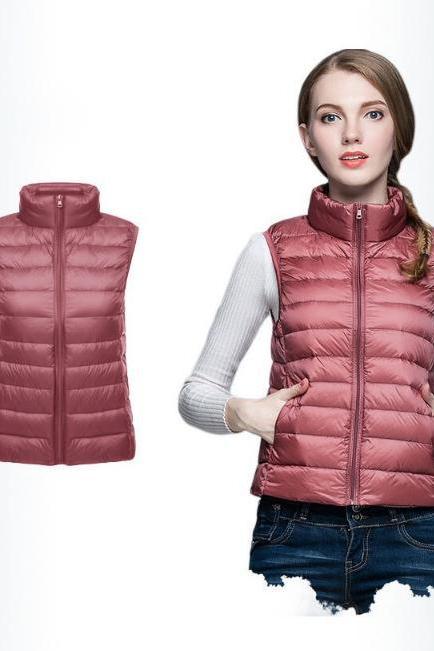 Women Sleeveless Waistcoat Winter Ultra Light Duck Down Vest Female Slim Jacket Packable Warm Coat old pink