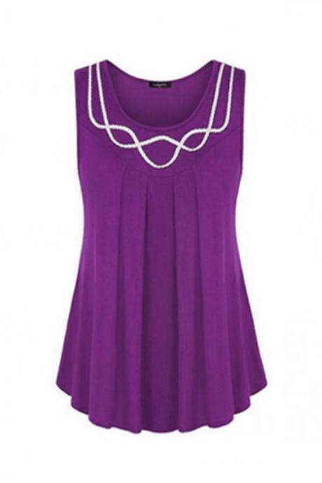 Women Tank Tops Summer Casual O Neck Loose Plus Size Sleeveless T Shirt Blouse purple