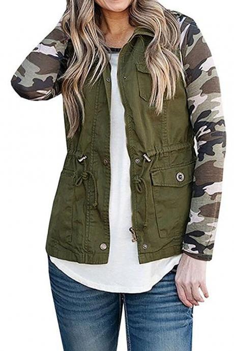 Women Waistcoat Fashion Pocket Buttons Casual Sleeveless Vest Cost Jacket Outwear army green