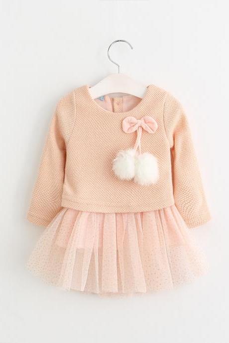 Newborn Baby Girl Sweater Dress Knitted Cotton Gilding Long Sleeve Princess Children Clothes pink