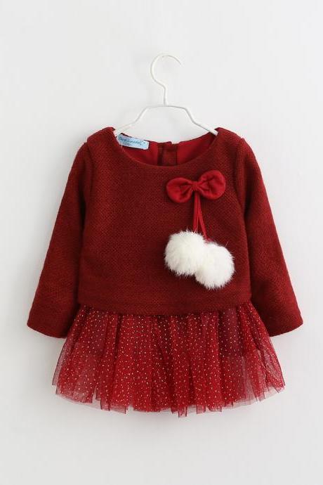 Newborn Baby Girl Sweater Dress Knitted Cotton Gilding Long Sleeve Princess Children Clothes burgundy