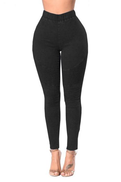 Women Denim Pencil Pants High Waist Stretch Skinny Casual Slim Jeans Trousers black