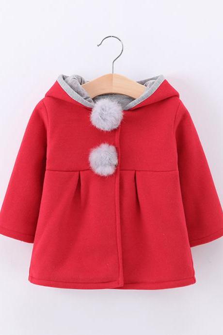 Cute Rabbit Ear Hooded Baby Girls Coat Long Sleeve Kids Children Warm Casual Jacket Outerwear red