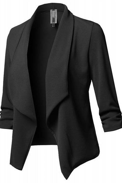 Women Suit Coat Casual Long Sleeve Autumn Work Office Business Slim Basic Long Blazer Jacket Outerwear black