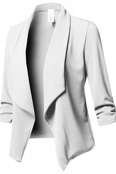 Women Suit Coat Casual Long Sleeve Autumn Work Office Business Slim Basic Long Blazer Jacket Outerwear off white