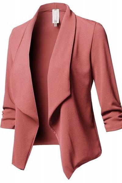  Women Suit Coat Casual Long Sleeve Autumn Work Office Business Slim Basic Long Blazer Jacket Outerwear pink