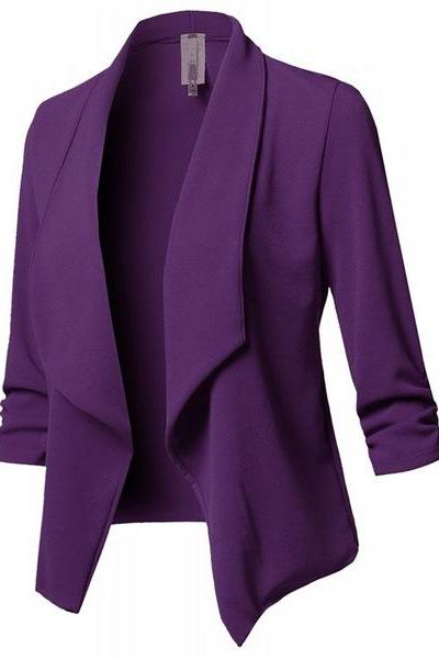  Women Suit Coat Casual Long Sleeve Autumn Work Office Business Slim Basic Long Blazer Jacket Outerwear purple