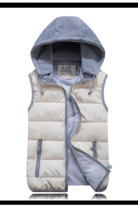  Kids Girls Boys Down Cotton Waistcoat Zipper Winter Warm Thicken Vest Hooded Children Sleevess Coat Jacket ivory