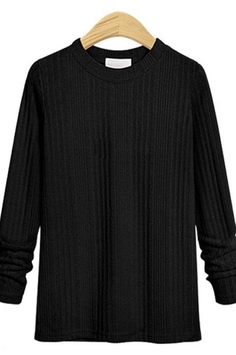 Plus Size Women Knitted Sweater Spring Autumn O Neck Long Sleeve Slim Pullover Tops black