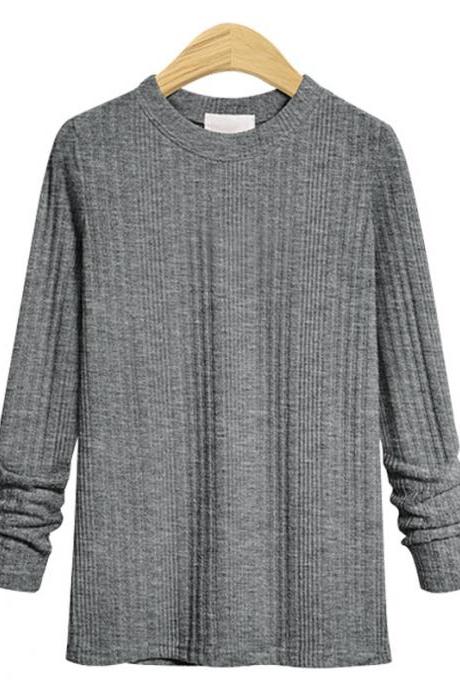 Plus Size Women Knitted Sweater Spring Autumn O Neck Long Sleeve Slim Pullover Tops gray
