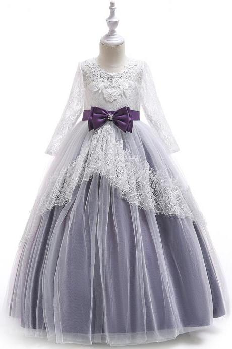Lace Flower Girl Dress Long Sleeve Princess Teens Wedding Holy Communion Party Gown Children Clothes