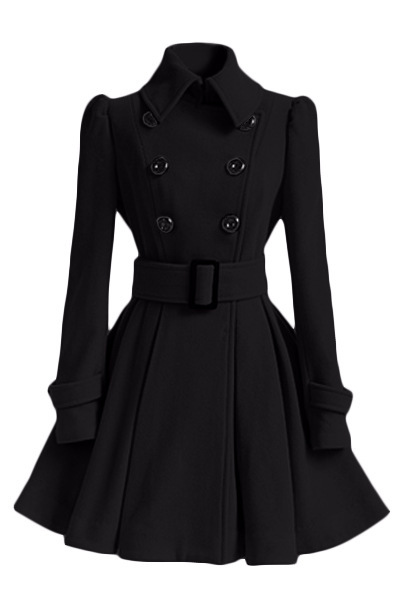 Winter Women Woolen Coat Casual Warm Female Double Breasted Slim Long Sleeve Thick Jacket black
