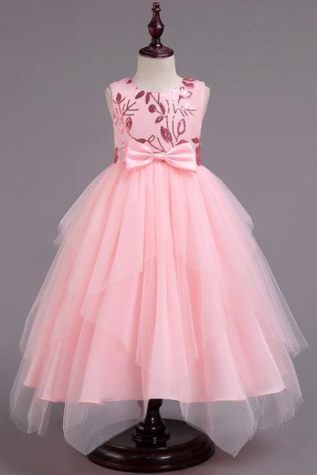 Asymmetrical Flower Girl Dress Sequin Princess Birthday Communion Party Gown Children Clothes pink