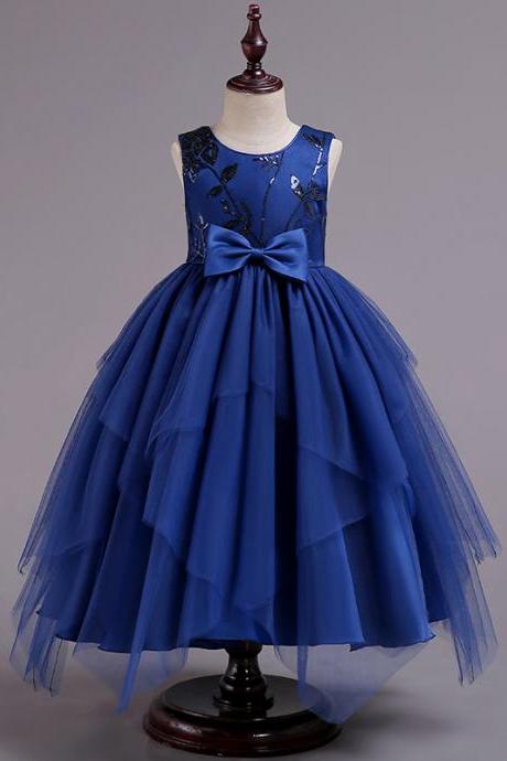Asymmetrical Flower Girl Dress Sequin Princess Birthday Communion Party Gown Children Clothes royal blue