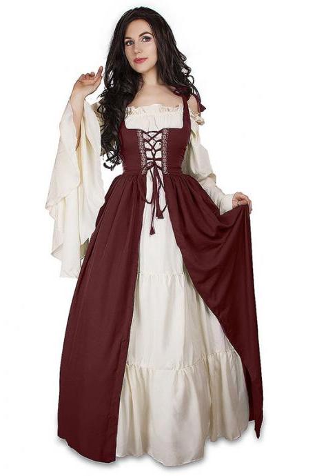 Vintage Halloween Oktoberfest Beer Girl Costume Maid Wench Germany Bavarian Plus Size Medieval Dress Dirndl burgundy