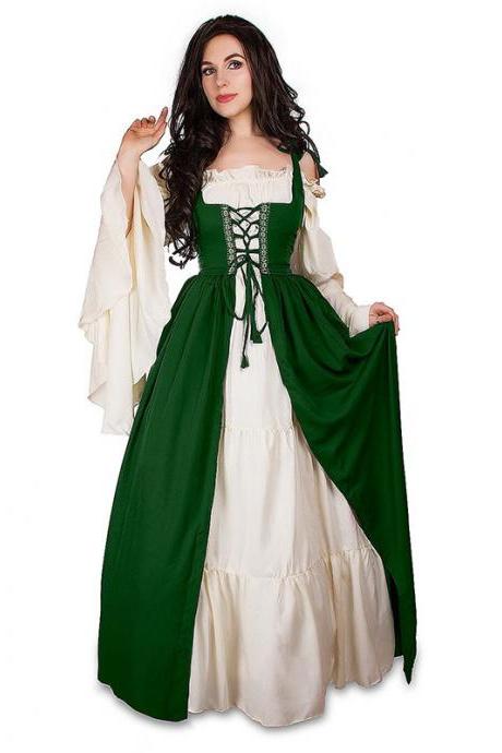 Vintage Halloween Oktoberfest Beer Girl Costume Maid Wench Germany Bavarian Plus Size Medieval Dress Dirndl Green