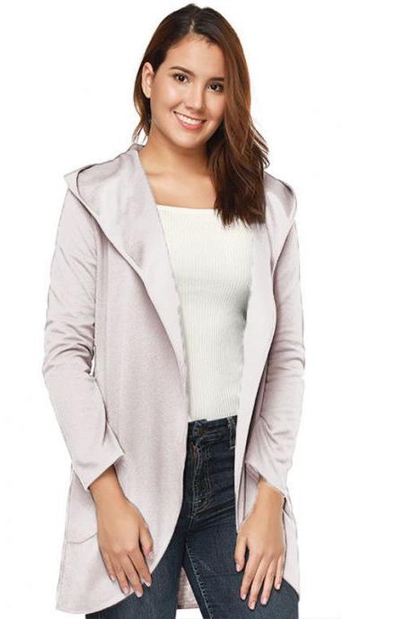 Women Woolen Blend Coat Autumn Solid Long Sleeve Casual Loose Hooded Plus Size Jacket Outwear apricot
