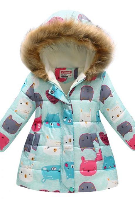 Kids Girls Cotton Down Coat Winter Floral Printed Long Sleeve Hooded Children Warm Thick Fleece Parka Jacket 11#