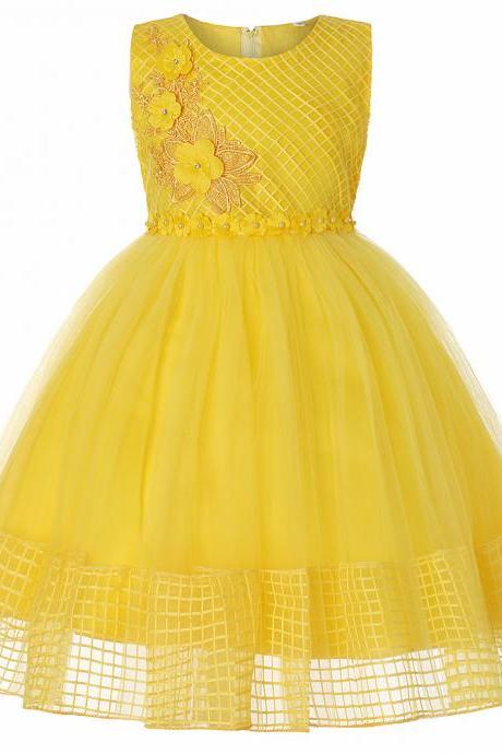 Lace Flower Girl Dress Sleeveless Princess Wedding First Communion Party Ball Gown Children Clothes yellow