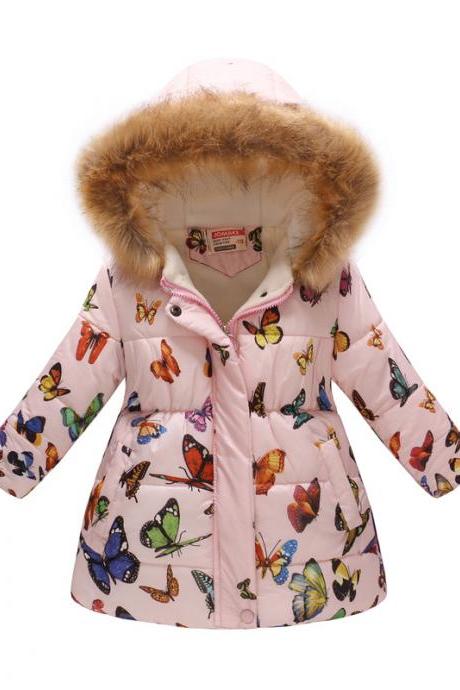 Kids Girls Cotton Down Coat Winter Floral Printed Long Sleeve Hooded Children Warm Thick Fleece Parka Jacket 8#