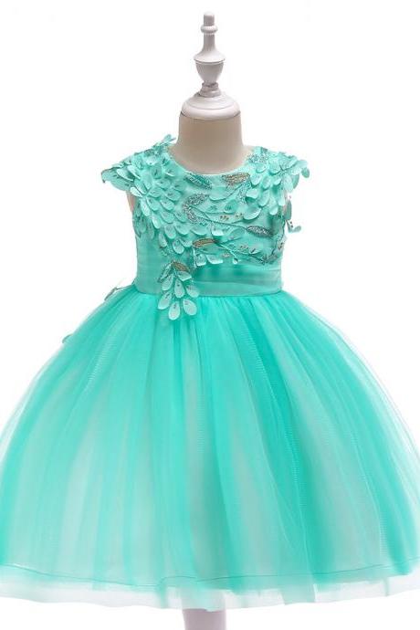 Princess Flower Girl Dress Sleeveless Wedding Party Birthday Tutu Gown Kids Children Clothes Aqua