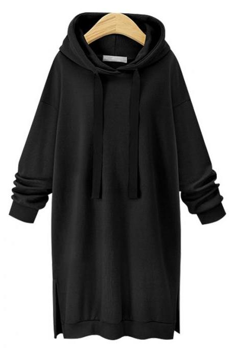 Women Sweatshirt Dress Fashion Autumn Winter Casual Loose Plus Size Long Sleeve Hoodies Dress Black