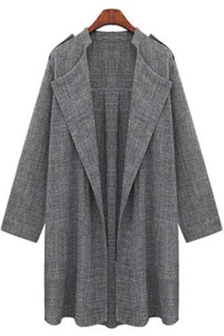 Women Trench Coat Spring Autumn Long Sleeve Plus Size Slim Windbreaker Open Stitch Cardigan Jacket gray