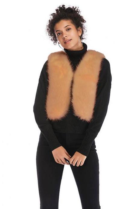 Women Faux Fur Waistcoat V Neck Winter Casual Short Vest Warm Slim Sleeveless Coat Outwear khaki