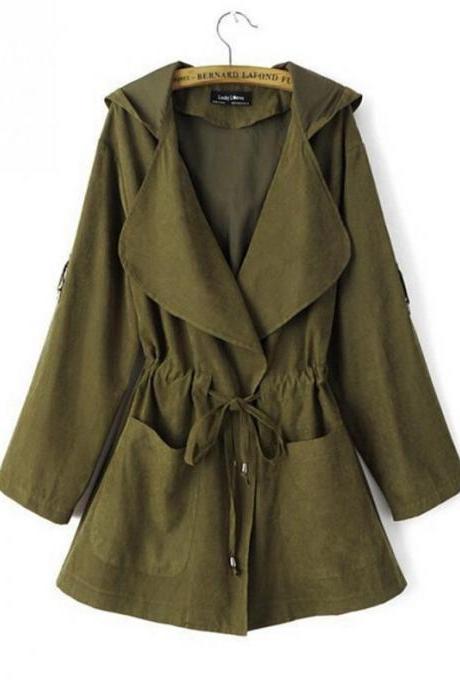  Women Windbreaker Coat Autumn Winter Long Sleeve Loose Streetwear Casual Hooded Jacket army green