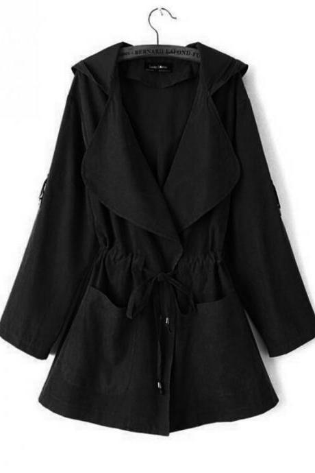 Women Windbreaker Coat Autumn Winter Long Sleeve Loose Streetwear Casual Hooded Jacket black