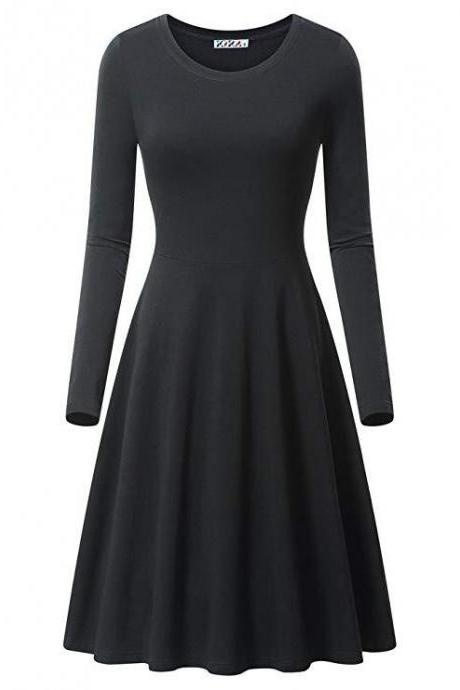 Women Casual Dress Autumn Long Sleeve O Neck Slim Work Office A Line Formal Party Dress Black