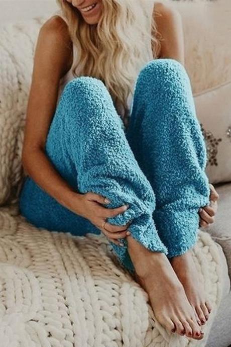 Women Velvet Pants Autumn Winter Warm Thick Fleece Causal Loose Plus Size Trousers blue