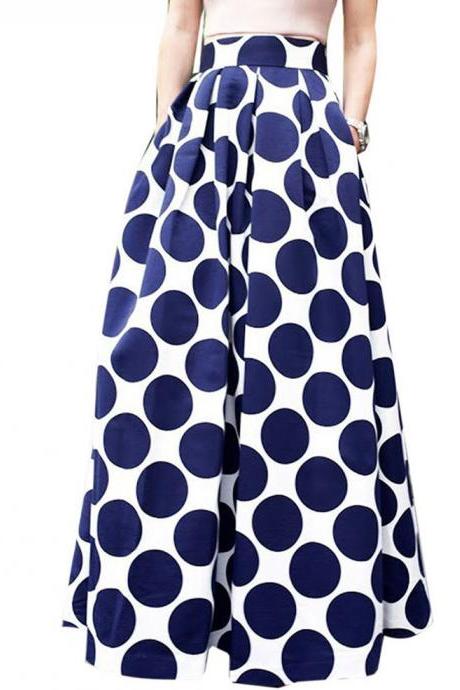 Women Floral Printed Maxi Skirt Vintage High Waist Floor Length Plus Size Pleated A Line Long Skirt 17#