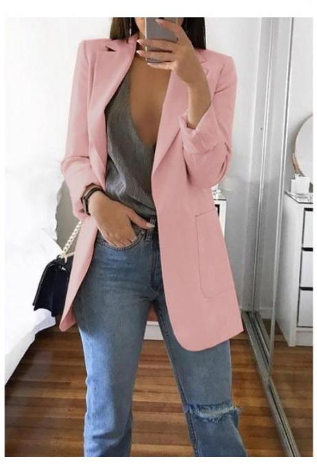 Women Blazer Coat Autumn Long Sleeve Slim Fit Work Office Business Casual Suit Coat pink