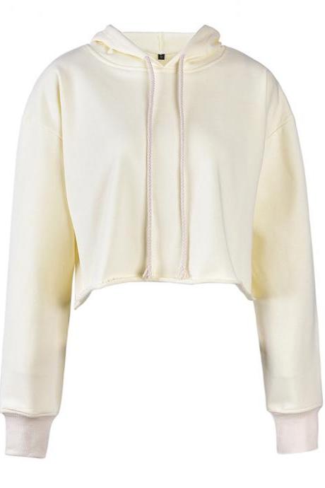 Women Hoodies Autumn Long Sleeve Streetwear Casual Loose Crop Tops Pullover Hooded Sweatshirt beige