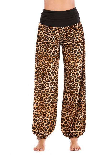 Women Leopard Printed Yoga Pants High Waist Daily Casual Loose Long Wide Leg Sport Workout Trousers leopard
