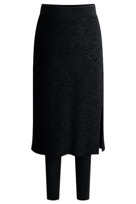Women Fleece Skirt Pants Autumn Winter Thick Elastic Waist Plus Size Two Pieces Warm Trousers black