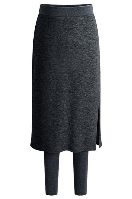 Women Fleece Skirt Pants Autumn Winter Thick Elastic Waist Plus Size Two Pieces Warm Trousers dark gray