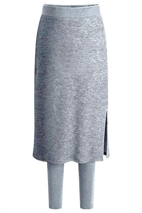Women Fleece Skirt Pants Autumn Winter Thick Elastic Waist Plus Size Two Pieces Warm Trousers gray