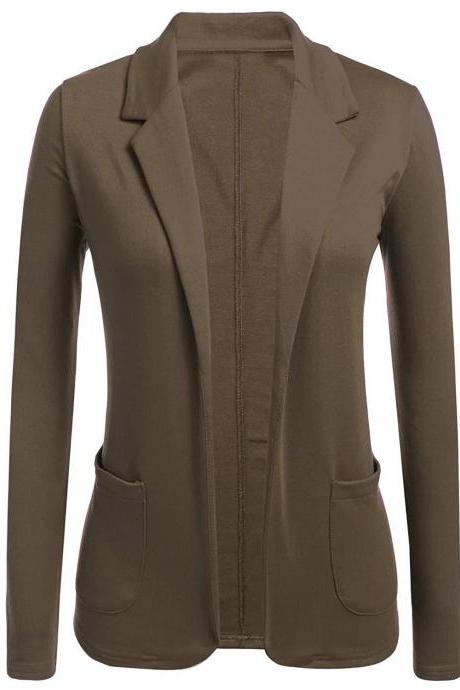 Women Blazer Coat Autumn Casual Long Sleeve Work Office Business Lady Slim Suit Jacket brown