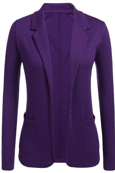 Women Blazer Coat Autumn Casual Long Sleeve Work Office Business Lady Slim Suit Jacket purple