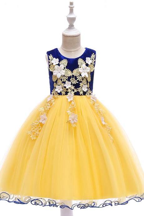 Princess Flower Girl Dress Sleeveless Lace Formal Birthday Prom Party Tutu Gown Children Kids Clothes royal blue