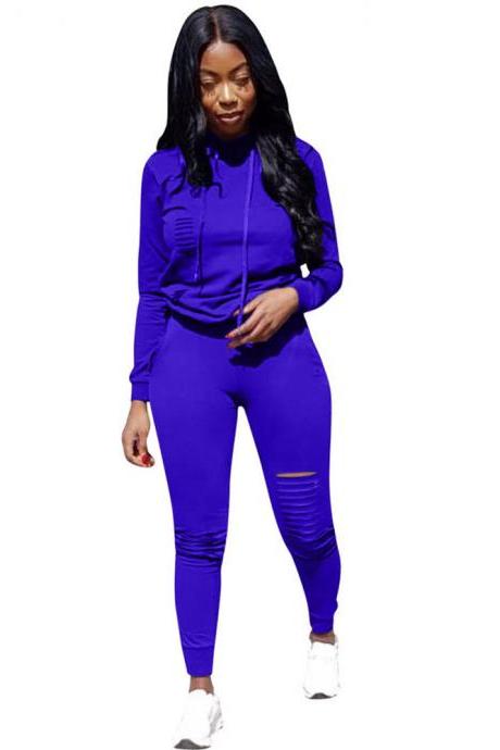 Women Tracksuit Autumn Long Sleeve Hoodies+Pants Two Pieces Sets Sportswear Suit navy blue