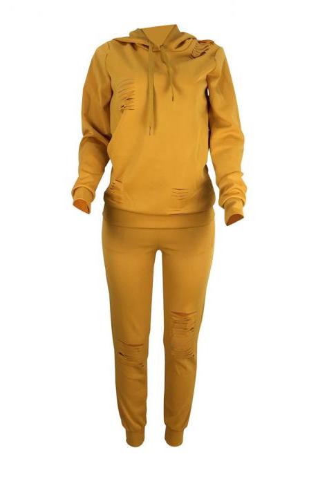 Women Tracksuit Autumn Long Sleeve Hoodies+Pants Two Pieces Sets Sportswear Suit yellow